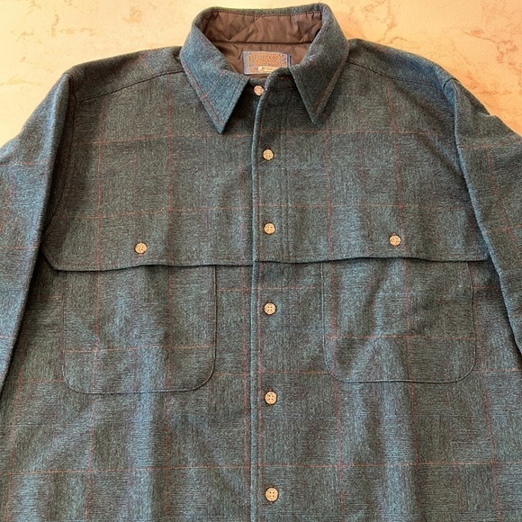 VINTAGE Pendleton Board Shirt Medium Blue Loop Collar Virgin Wool 70s Shacket - Picture 2 of 16